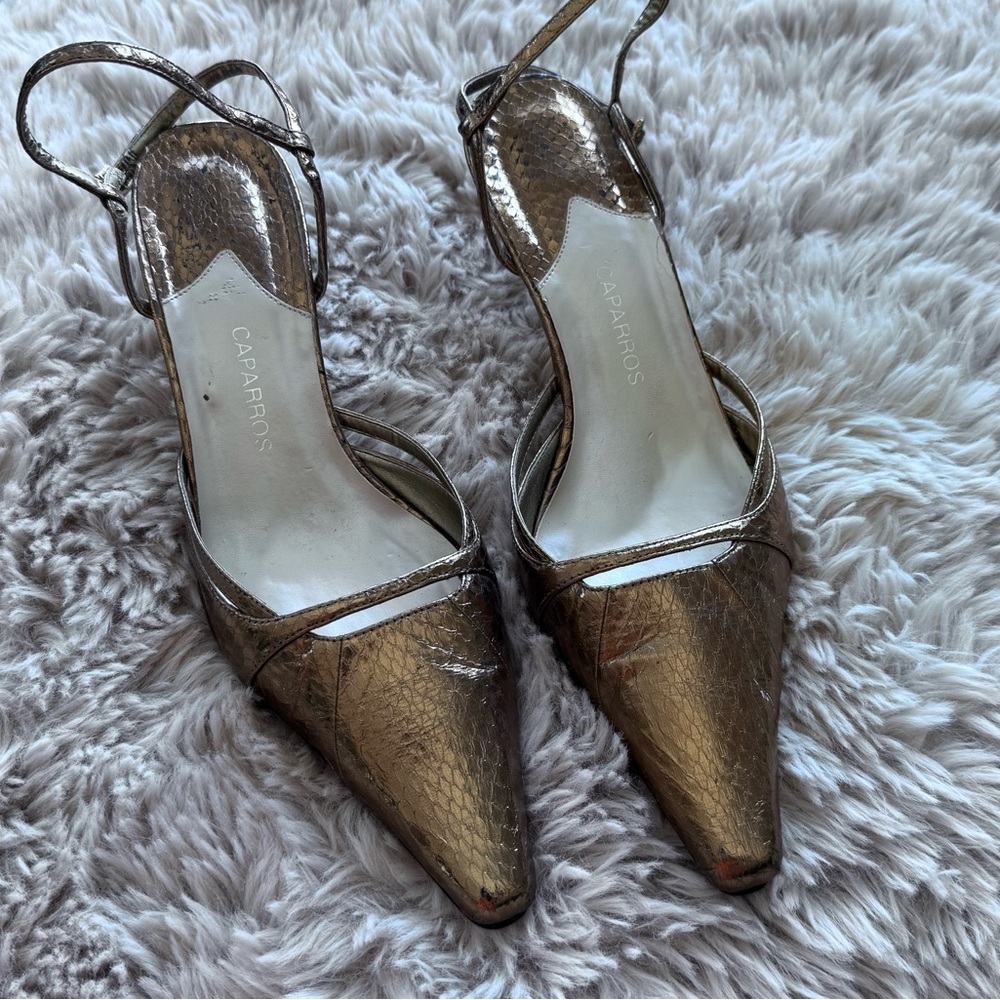 Caparros Gold Slingback Heels with Pointed Toe